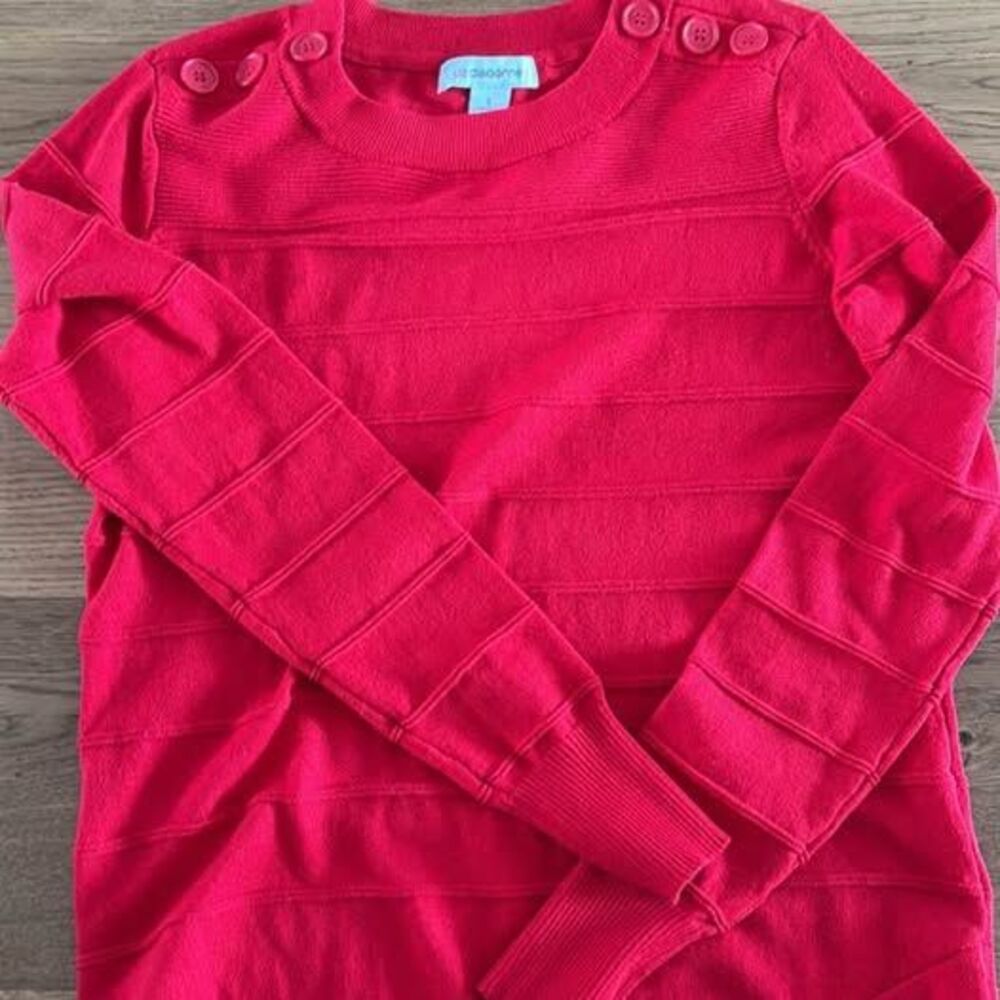 Liz Claiborne Women's Red Button Shoulder Knit Sweater Size Small Crewneck